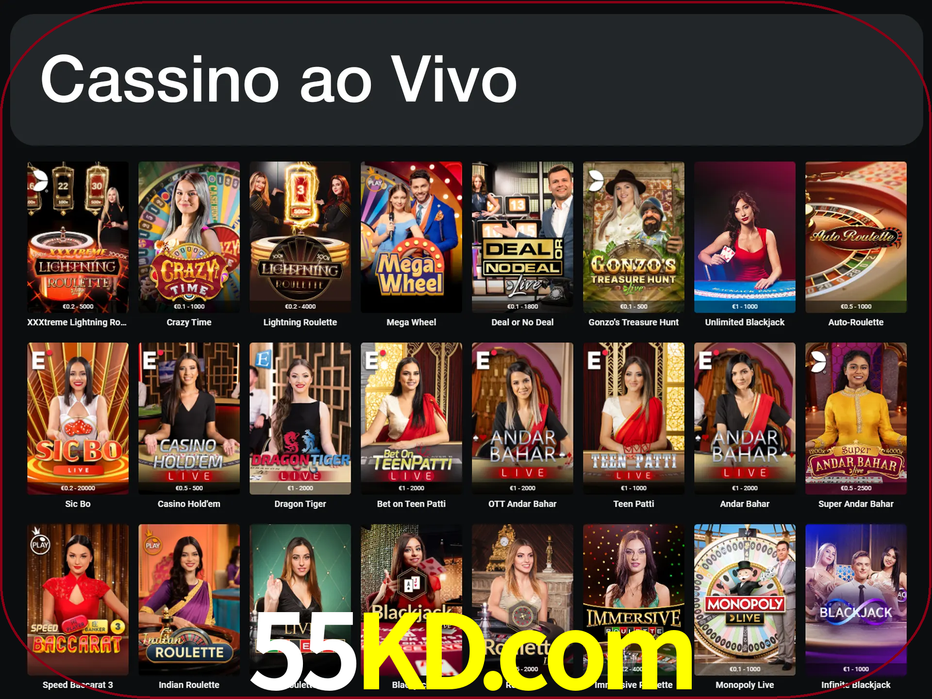 Jogue jogos de cassino com um verdadeiro dealer.